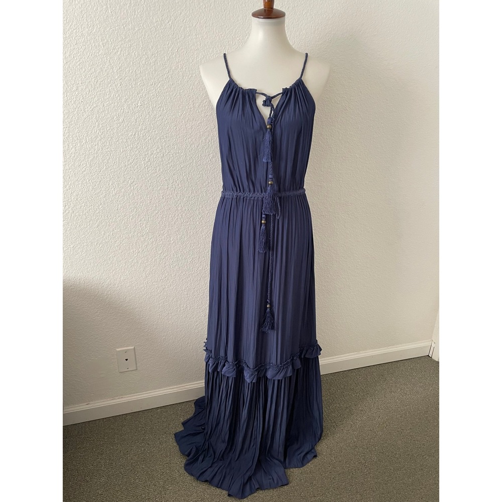Calypso St Barth Maxi Dress Women M Flowy Boho Tassel Tiered Cottagecore FLAW